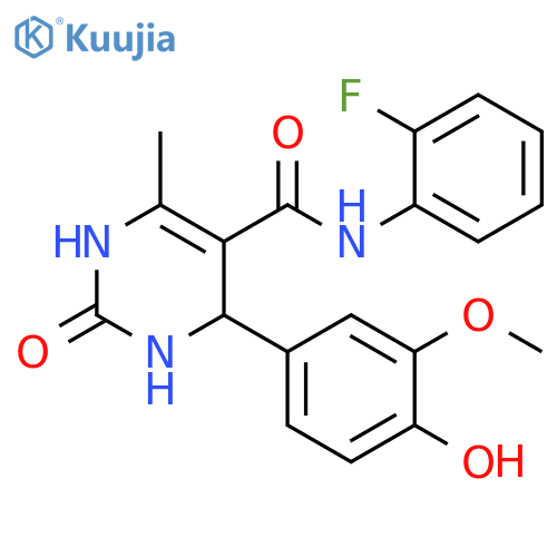 N-(2-fluorophenyl)-4-(4-hydroxy-3-methoxyphenyl)-6-methyl-2-oxo-1,2,3,4-tetrahydropyrimidine-5-carboxamide structure