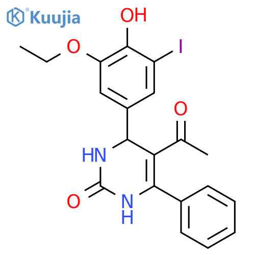 <br>5-Acetyl-4-(3-ethoxy-4-hydroxy-5-iodo-phenyl)-6-phenyl-3,4-dihydro-1H-pyrim idin-2-one structure