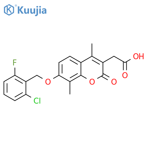 2-(7-((2-chloro-6-fluorobenzyl)oxy)-4,8-dimethyl-2-oxo-2H-chromen-3-yl)acetic acid structure