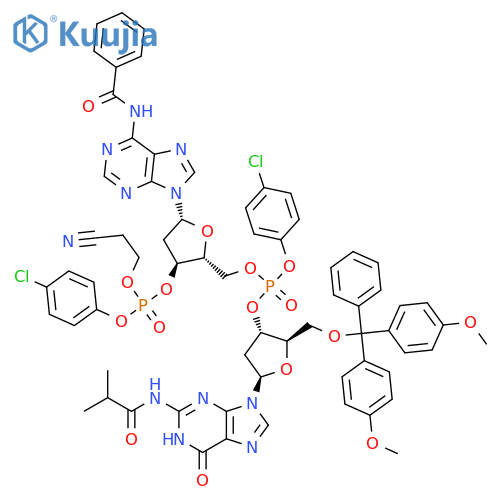[(2R,3S,5R)-5-(6-Benzamidopurin-9-yl)-2-[[[(2R,3S,5R)-2-[[bis(4-methoxyphenyl)-phenylmethoxy]methyl]-5-[2-(2-methylpropanoylamino)-6-oxo-1H-purin-9-yl]oxolan-3-yl]oxy-(4-chlorophenoxy)phosphoryl]oxymethyl]oxolan-3-yl] (4-chlorophenyl) 2-cyanoethyl phosphate structure