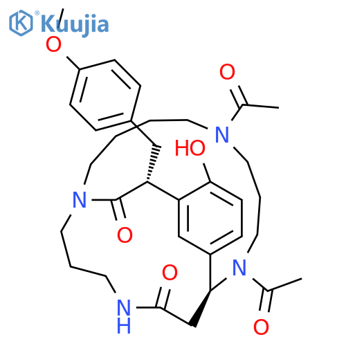 (11S,17R)-6,10-Diacetyl-15-hydroxy-17-[(4-methoxyphenyl)methyl]-1,6,10,22-tetrazatricyclo[9.7.6.112,16]pentacosa-12(25),13,15-triene-18,23-dione structure