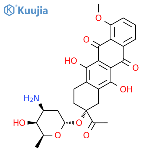 (2R)-2-acetyl-5,12-dihydroxy-7-methoxy-6,11-dioxo-1,2,3,4,6,11-hexahydrotetracen-2-yl 3-amino-2,3,6-trideoxy-alpha-L-lyxo-hexopyranoside structure