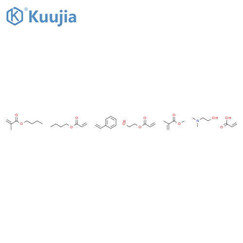 butyl 2-methylprop-2-enoate; butyl prop-2-enoate; 2-dimethylaminoethanol; 2-hydroxyethyl prop-2-enoate; methyl 2-methylprop-2-enoate; prop-2-enoic acid; styrene structure