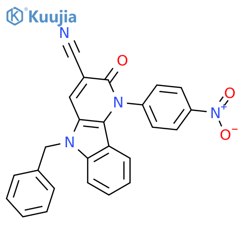 1H-Pyrido[3,2-b]indole-3-carbonitrile,2,5-dihydro-1-(4-nitrophenyl)-2-oxo-5-(phenylmethyl)- structure