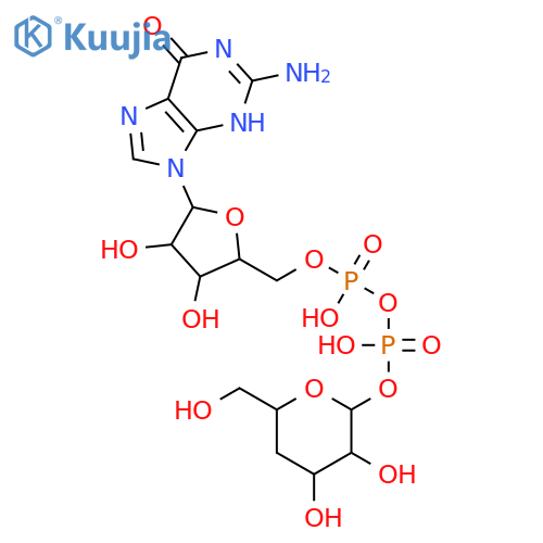 Guanosine5'-(trihydrogen diphosphate), P'-(4-deoxy-a-D-lyxo-hexopyranosyl) ester (9CI) structure