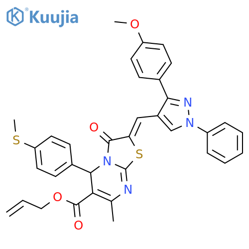 prop-2-en-1-yl 2-{[3-(4-methoxyphenyl)-1-phenyl-1H-pyrazol-4-yl]methylidene}-7-methyl-5-[4-(methylsulfanyl)phenyl]-3-oxo-2,3-dihydro-5H-[1,3]thiazolo[3,2-a]pyrimidine-6-carboxylate structure