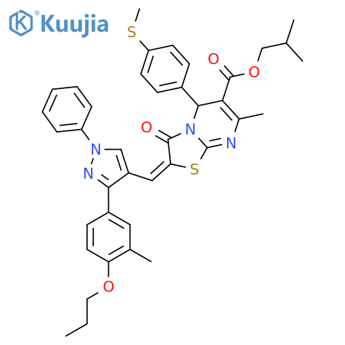 2-methylpropyl 7-methyl-2-{[3-(3-methyl-4-propoxyphenyl)-1-phenyl-1H-pyrazol-4-yl]methylidene}-5-[4-(methylsulfanyl)phenyl]-3-oxo-2,3-dihydro-5H-[1,3]thiazolo[3,2-a]pyrimidine-6-carboxylate structure