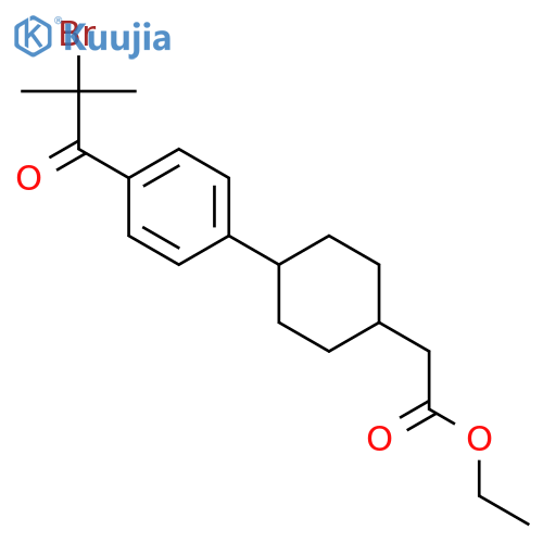 Ethyl 2-(4-(4-(2-bromo-2-methylpropanoyl)-phenyl)cyclohexyl)acetate structure