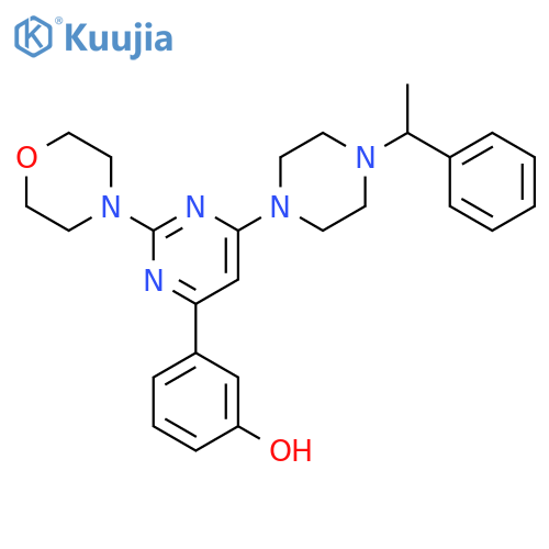 Phenol,3-[2-(4-morpholinyl)-6-[4-(1-phenylethyl)-1-piperazinyl]-4-pyrimidinyl]- structure