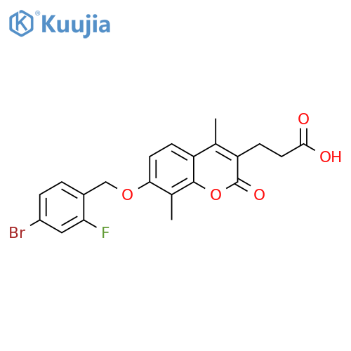 3-(7-((4-bromo-2-fluorobenzyl)oxy)-4,8-dimethyl-2-oxo-2H-chromen-3-yl)propanoic acid structure