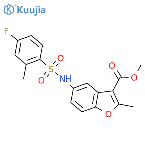 methyl 5-(4-fluoro-2-methylbenzenesulfonamido)-2-methyl-1-benzofuran-3-carboxylate structure
