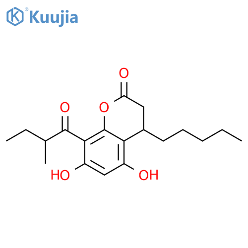 2H-1-Benzopyran-2-one, 3,4-dihydro-5,7-dihydroxy-8-(2-methyl-1-oxobutyl)-4-pentyl- (9CI) structure