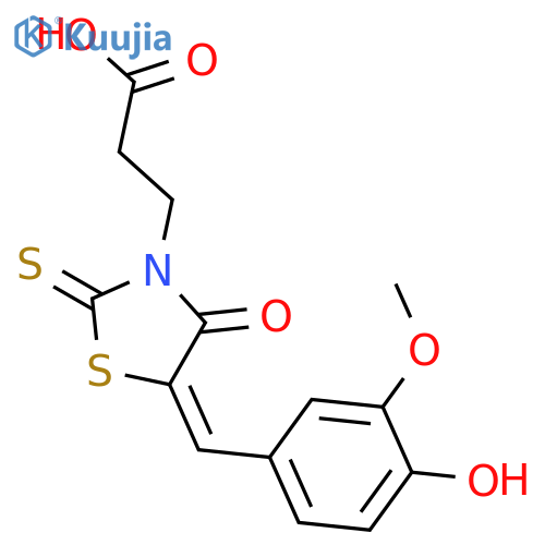 3-(5Z)-5-(4-hydroxy-3-methoxyphenyl)methylidene-4-oxo-2-sulfanylidene-1,3-thiazolidin-3-ylpropanoic acid structure