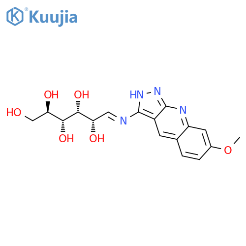D-Glucitol, 1-deoxy-1-(7-methoxy-1H-pyrazolo[3,4-b]quinolin-3-ylimino)- structure