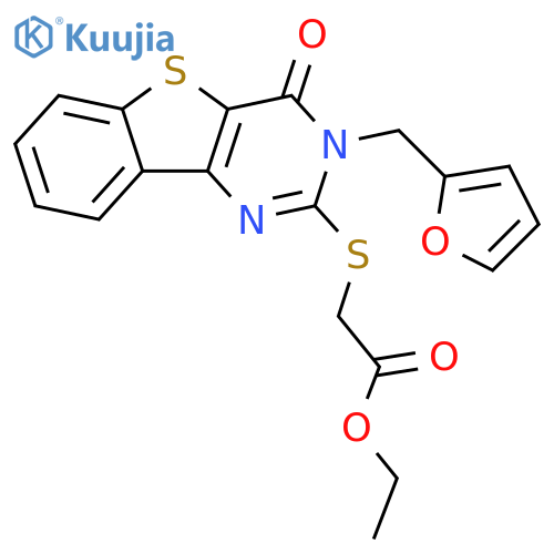 ethyl 2-((3-(furan-2-ylmethyl)-4-oxo-3,4-dihydrobenzo[4,5]thieno[3,2-d]pyrimidin-2-yl)thio)acetate structure