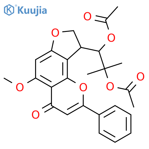 (1R)-1-[(9S)-5-methoxy-4-oxo-2-phenyl-8,9-dihydro-4H-furo[2,3-h]chromen-9-yl]-2-methylpropane-1,2-diyl diacetate structure