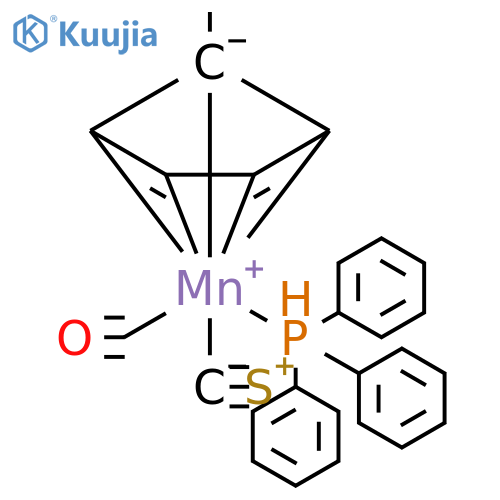 Manganese,(carbonothioyl)carbonyl[(1,2,3,4,5-h)-1-methyl-2,4-cyclopentadien-1-yl](triphenylphosphine)- structure
