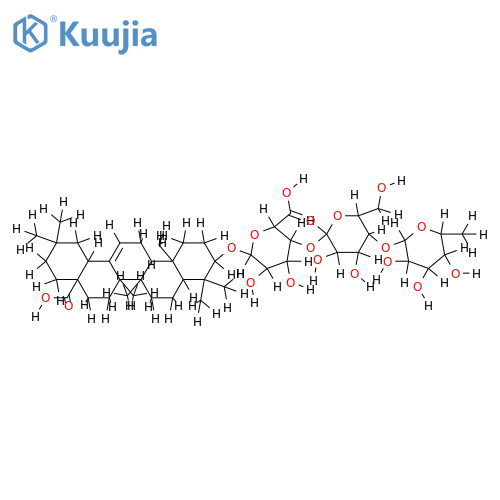 O1-(17-carboxy-28-nor-olean-12-en-3beta-yl)-O4-(O4-alpha-L-rhamnopyranosyl-beta-D-glucopyranosyl)-beta-D-glucopyranuronic acid structure