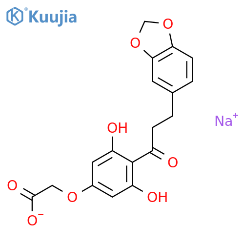 sodium {4-[3-(1,3-benzodioxol-5-yl)propanoyl]-3,5-dihydroxyphenoxy}acetate structure