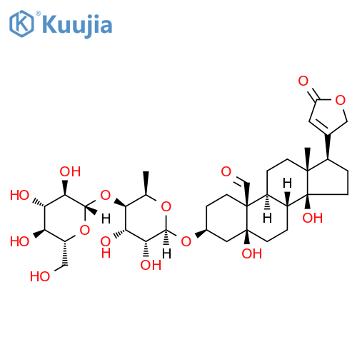 (3beta,5beta)-3-{[(4xi)-6-deoxy-4-O-(beta-D-glucopyranosyl)-beta-D-ribo-hexopyranosyl]oxy}-5,14-dihydroxy-19-oxocard-20(22)-enolide structure