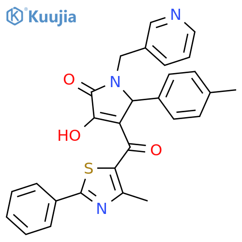3-hydroxy-5-(4-methylphenyl)-4-[(4-methyl-2-phenyl-1,3-thiazol-5-yl)carbonyl]-1-(pyridin-3-ylmethyl)-1,5-dihydro-2H-pyrrol-2-one structure