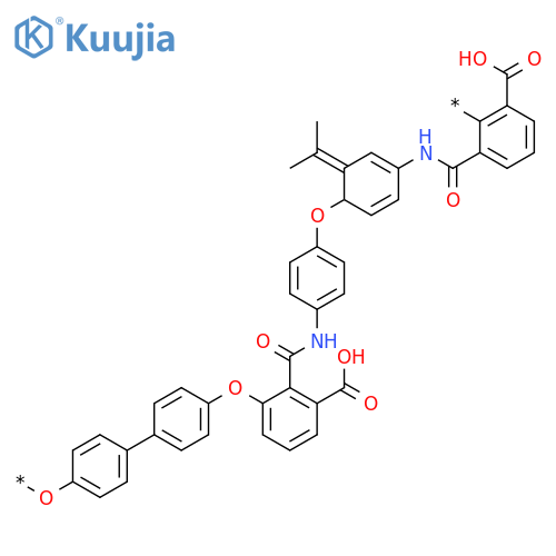 POLY[OXY-1,4-PHENYLENE(1-METHYLETHYLIDENE)-1,4-PHENYLENEOXY(CARBOXYPHENYLENE)CARBONYLIMINO-1,4-PHENYLENEOXY-1,4-PHENYLENEIMINOCARBONYL(CARBOXYPHENYLENE)] structure