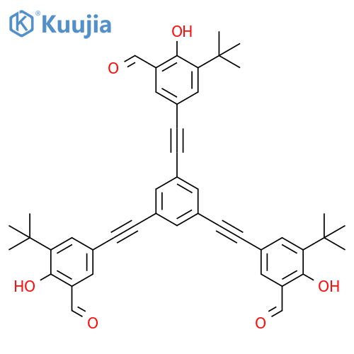 5,5',5''-(benzene-1,3,5-triyltris(ethyne-2,1-diyl))tris(3-(tert-butyl)-2-hydroxybenzaldehyde) structure