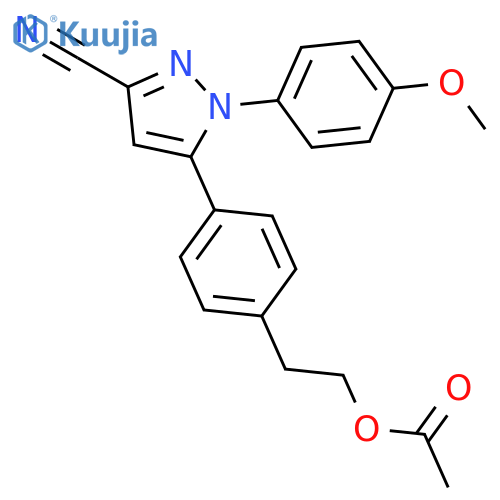 1H-Pyrazole-3-carbonitrile,5-[4-[2-(acetyloxy)ethyl]phenyl]-1-(4-methoxyphenyl)- structure