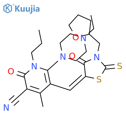 6-(4-ethylpiperazin-1-yl)-4-methyl-2-oxo-5-{[4-oxo-3-(tetrahydrofuran-2-ylmethyl)-2-thioxo-1,3-thiazolidin-5-ylidene]methyl}-1-propyl-1,2-dihydropyridine-3-carbonitrile structure