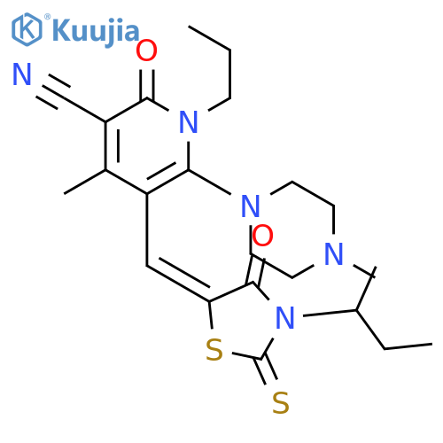 4-methyl-6-(4-methylpiperazin-1-yl)-5-{[3-(1-methylpropyl)-4-oxo-2-thioxo-1,3-thiazolidin-5-ylidene]methyl}-2-oxo-1-propyl-1,2-dihydropyridine-3-carbonitrile structure