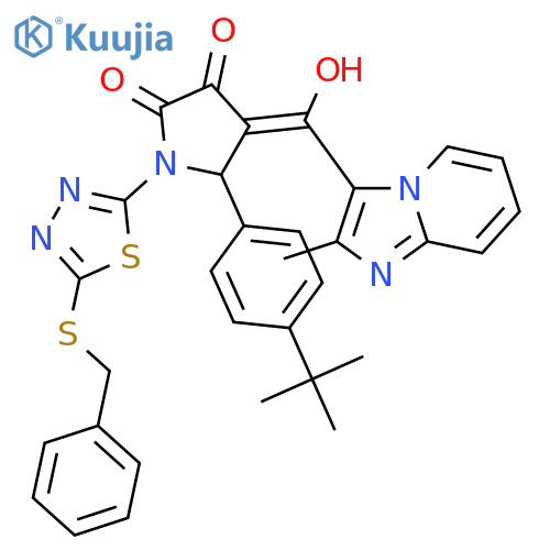 1-[5-(benzylsulfanyl)-1,3,4-thiadiazol-2-yl]-5-(4-tert-butylphenyl)-4-[hydroxy(2-methylimidazo[1,2-a]pyridin-3-yl)methylidene]pyrrolidine-2,3-dione structure