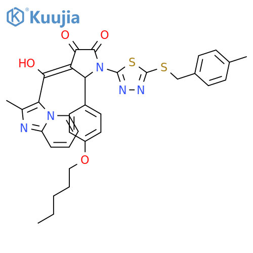 4-[hydroxy(2-methylimidazo[1,2-a]pyridin-3-yl)methylidene]-1-{5-[(4-methylbenzyl)sulfanyl]-1,3,4-thiadiazol-2-yl}-5-[4-(pentyloxy)phenyl]pyrrolidine-2,3-dione structure