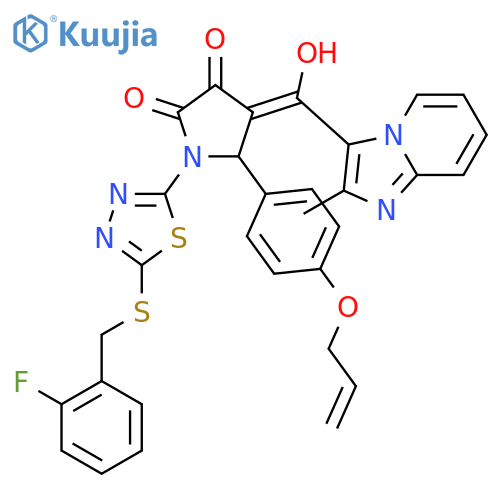 1-{5-[(2-fluorobenzyl)sulfanyl]-1,3,4-thiadiazol-2-yl}-4-[hydroxy(2-methylimidazo[1,2-a]pyridin-3-yl)methylidene]-5-[4-(prop-2-en-1-yloxy)phenyl]pyrrolidine-2,3-dione structure