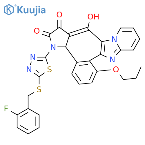 1-{5-[(2-fluorobenzyl)sulfanyl]-1,3,4-thiadiazol-2-yl}-4-[hydroxy(2-methylimidazo[1,2-a]pyridin-3-yl)methylidene]-5-(3-propoxyphenyl)pyrrolidine-2,3-dione structure