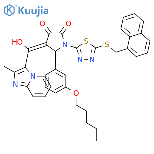 4-[hydroxy(2-methylimidazo[1,2-a]pyridin-3-yl)methylidene]-1-{5-[(naphthalen-1-ylmethyl)sulfanyl]-1,3,4-thiadiazol-2-yl}-5-[3-(pentyloxy)phenyl]pyrrolidine-2,3-dione structure