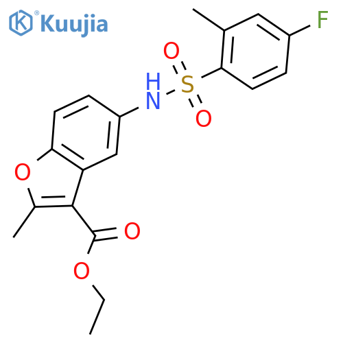ethyl 5-(4-fluoro-2-methylbenzenesulfonamido)-2-methyl-1-benzofuran-3-carboxylate structure