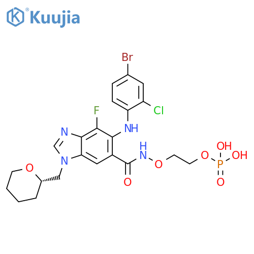 1H-Benzimidazole-6-carboxamide,5-[(4-bromo-2-chlorophenyl)amino]-4-fluoro-N-[2-(phosphonooxy)ethoxy]-1-[[(2S)-tetrahydro-2H-pyran-2-yl]methyl]- structure