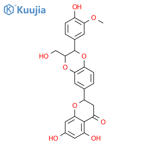4H-1-Benzopyran-4-one,2-[(2R,3R)-2,3-dihydro-2-(4-hydroxy-3-methoxyphenyl)-3-(hydroxymethyl)-1,4-benzodioxin-6-yl]-2,3-dihydro-5,7-dihydroxy-,(2S)- structure