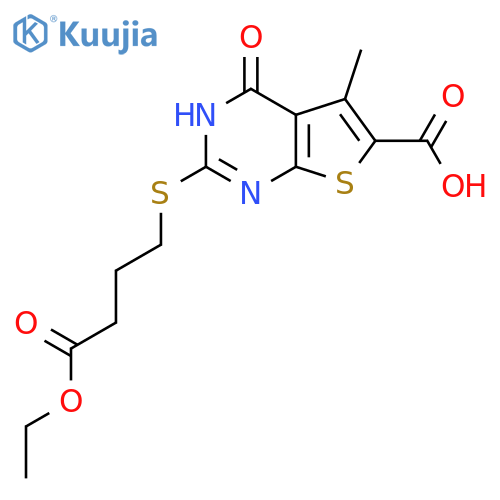 2-(4-ethoxy-4-oxobutyl)sulfanyl-5-methyl-4-oxo-3H,4H-thieno2,3-dpyrimidine-6-carboxylic acid structure