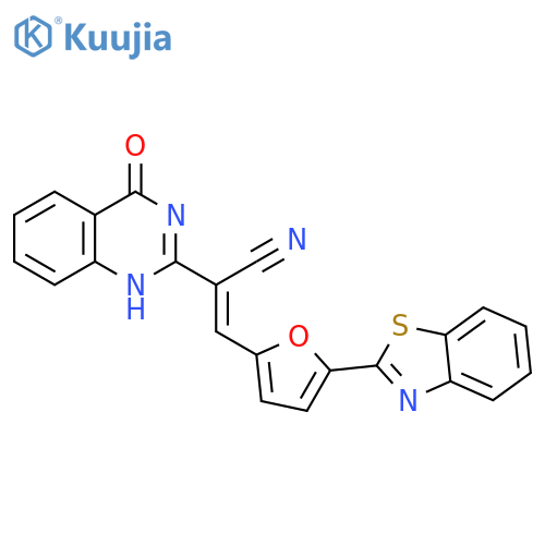 (2E)-3-5-(1,3-benzothiazol-2-yl)furan-2-yl-2-(4-oxo-3,4-dihydroquinazolin-2-yl)prop-2-enenitrile structure