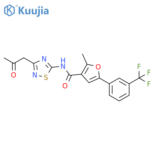 2-methyl-N-3-(2-oxopropyl)-1,2,4-thiadiazol-5-yl-5-3-(trifluoromethyl)phenylfuran-3-carboxamide structure