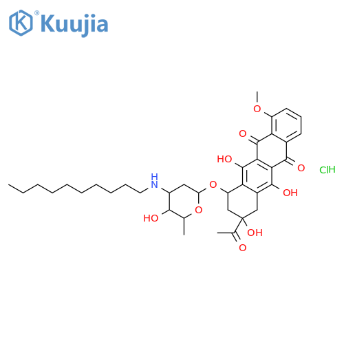 9-acetyl-7-[4-(decylamino)-5-hydroxy-6-methyloxan-2-yl]oxy-6,9,11-trihydroxy-4-methoxy-8,10-dihydro-7h-tetracene-5,12-dione;hydrochloride structure