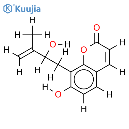 (+)-7-hydroxy-8-(2'-hydroxy-3'-methylbut-3'-enyl)coumarin structure