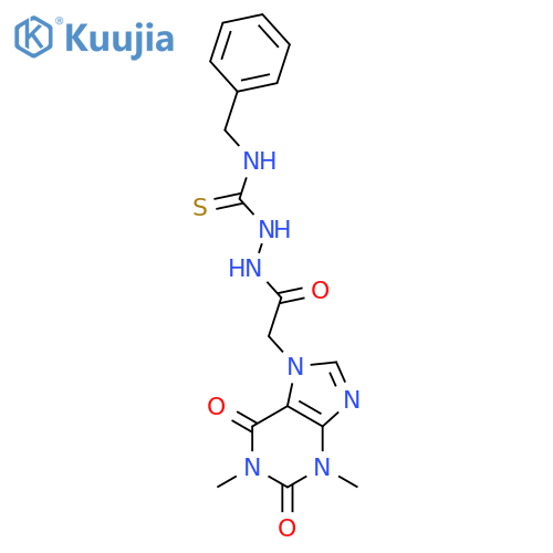 1-benzyl-3-[[2-(1,3-dimethyl-2,6-dioxopurin-7-yl)acetyl]amino]thiourea structure