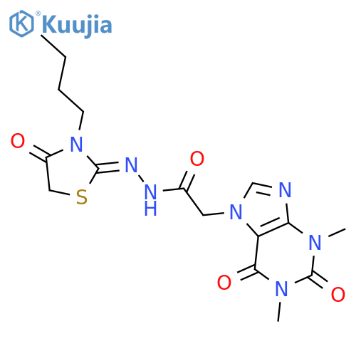 7H-Purine-7-aceticacid, 1,2,3,6-tetrahydro-1,3-dimethyl-2,6-dioxo-,2-(3-butyl-4-oxo-2-thiazolidinylidene)hydrazide structure