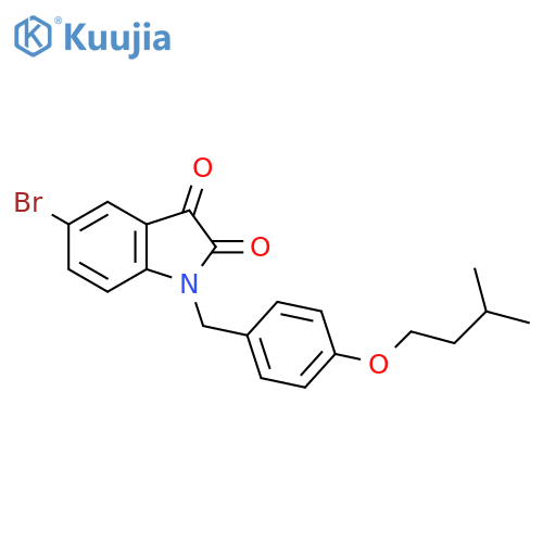 5-bromo-1-{4-(3-methylbutoxy)phenylmethyl}-2,3-dihydro-1H-indole-2,3-dione structure