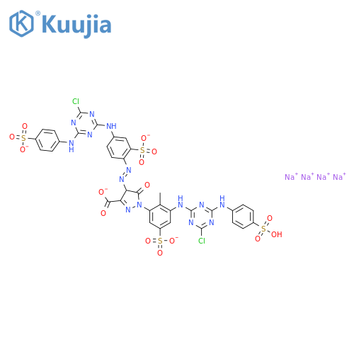 1H-Pyrazole-3-carboxylicacid,1-[3-[[4-chloro-6-[(4-sulfophenyl)amino]-1,3,5-triazin-2-yl]amino]-2-methyl-5-sulfophenyl]-4-[2-[4-[[4-chloro-6-[(4-sulfophenyl)amino]-1,3,5-triazin-2-yl]amino]-2-sulfophenyl]diazenyl]-4,5-dihydro-5-oxo-,sodium salt (1:4) structure