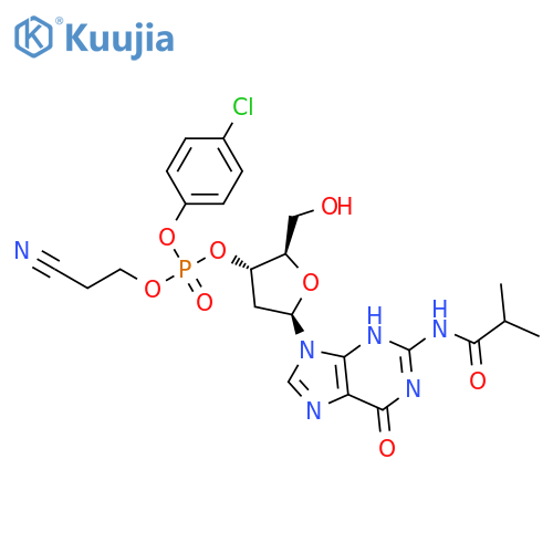 3'-Guanylic acid, 2'-deoxy-N-(2-methyl-1-oxopropyl)-, 4-chlorophenyl 2-cyanoethyl ester structure