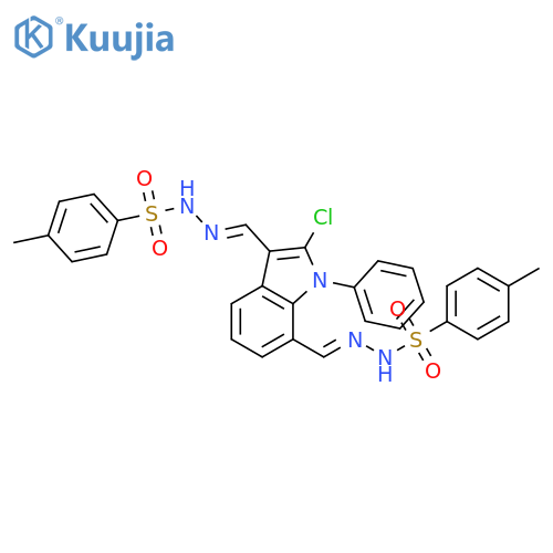 Benzenesulfonic acid,4-methyl-,2,2'-[(2-chloro-1-phenyl-1H-indole-3,7-diyl)dimethylidyne]dihydrazide (9CI) structure