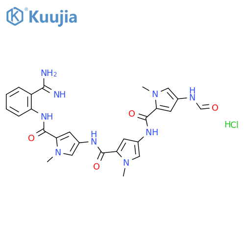 N-[5-({5-[(2-carbamimidoylphenyl)carbamoyl]-1-methyl-1H-pyrrol-3-yl}carbamoyl)-1-methyl-1H-pyrrol-3-yl]-4-(formylamino)-1-methyl-1H-pyrrole-2-carboxamide hydrochloride structure
